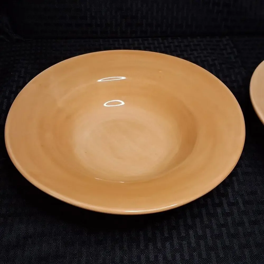 Pottery Barn Sausalito Amber Yellow Earthenware Soup Pasta Bowls Mexico Set 2